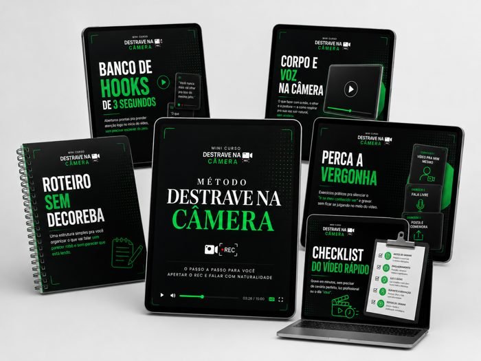 Combo completo do Mini Curso Destrave na Câmera em notebook, tablets e cadernos